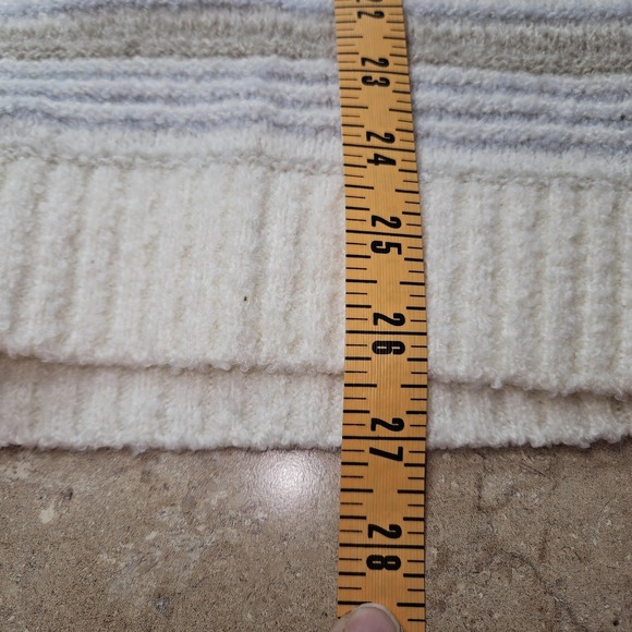 LL Bean Sweater Women M Cream Stripe Cowl Turtleneck Wool‎ Blend Cozy Cabincore - Picture 9 of 11